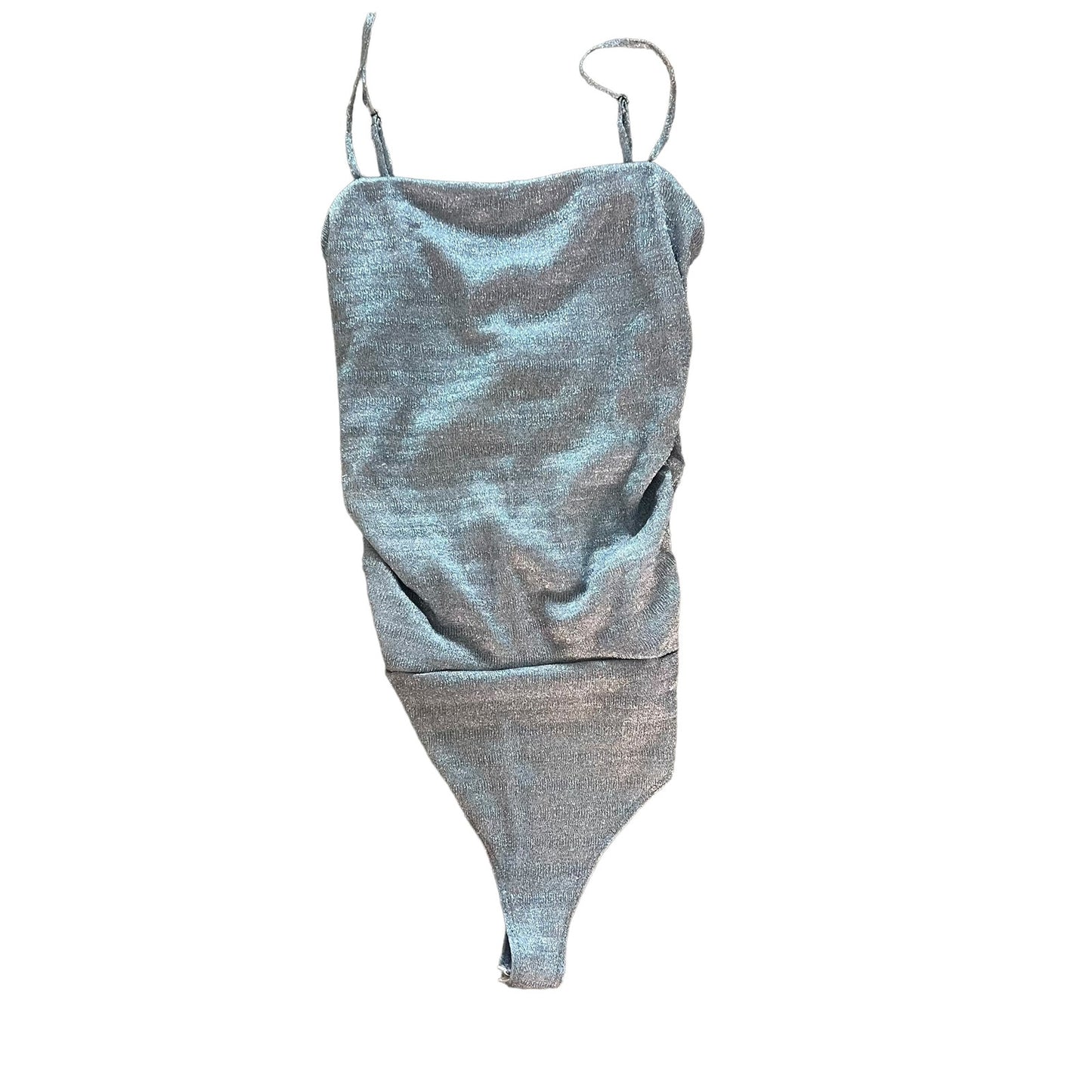 Le Lis Collection Women's Small Blue Textured Bodysuit Cami Straps Ruched Front