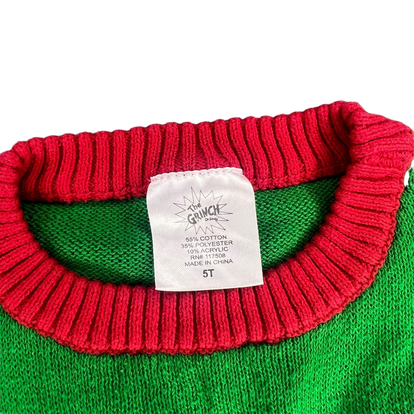 Dr. Seuss The Grinch Kids Size 5T  Green Christmas Pullover Holiday Sweater