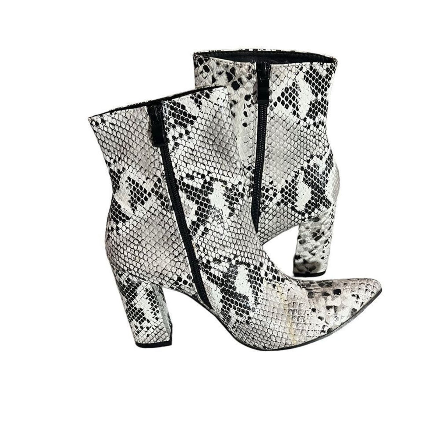 Pointed Toe Block Heel Snakeskin Bootie Women's Size 8.5