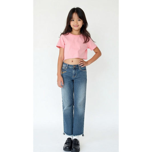 Hudson Jeans Girls Size 16 Blue Medium Wash Bestfriend Embroidered Raw Hem