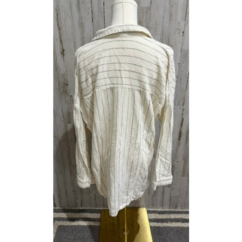 Eileen Fisher Tunic Shirt Womens Petite S/M Ivory Striped Button Front