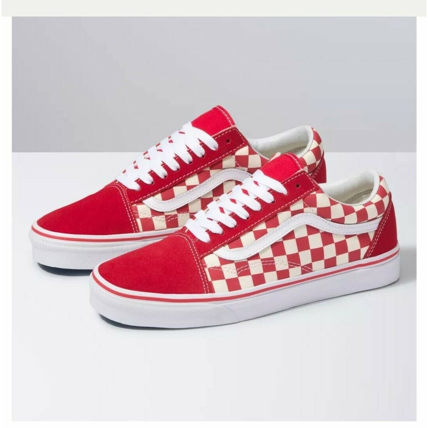 VANS Old Skool Primary Red/White Checkerboard Unisex Sneakers M7.0/W8.5