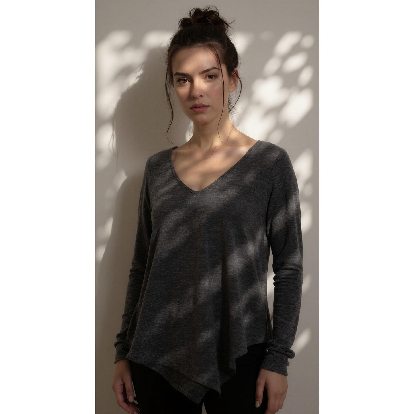 White House Black Market Tunic Top Womens XS Heather Gray V-Neck Long