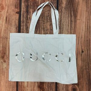 Gucci Tote Bag Womens Extra Large White Silver Logo Print Reusable