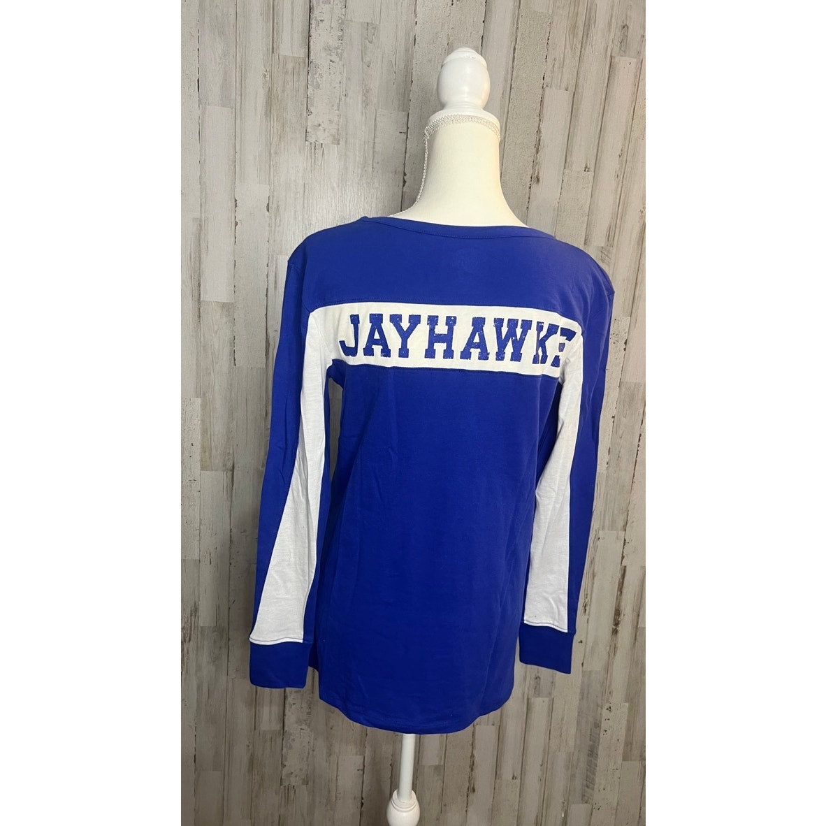 NWT Kansas Jayhawks Women's Long Sleeve Blue T-Shirt Size Small Team Logo