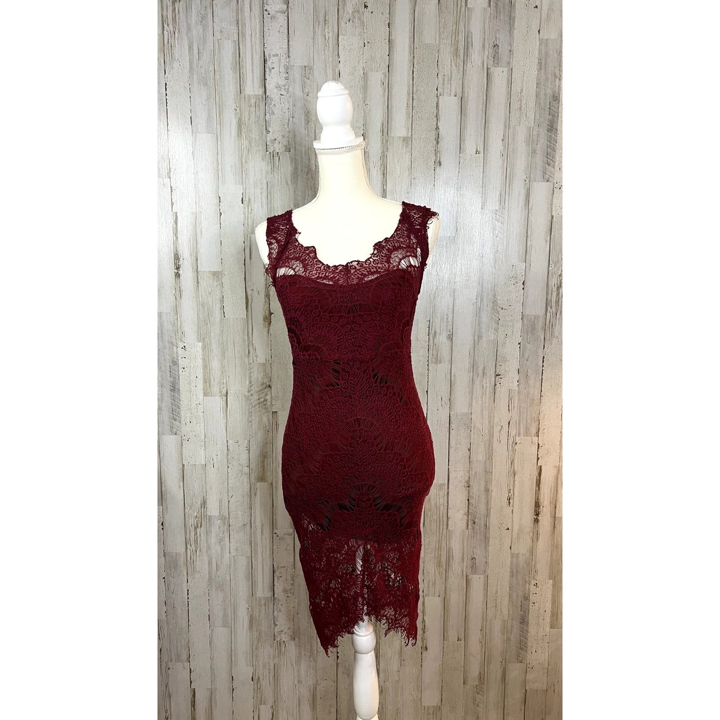 Intimately Free People Women's Extra Small Peekaboo Burgundy Lace Bodycon Dress