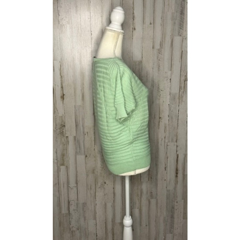 DKNY Women's XS Mint Green Geometric Short Sleeve Pullover Sweater