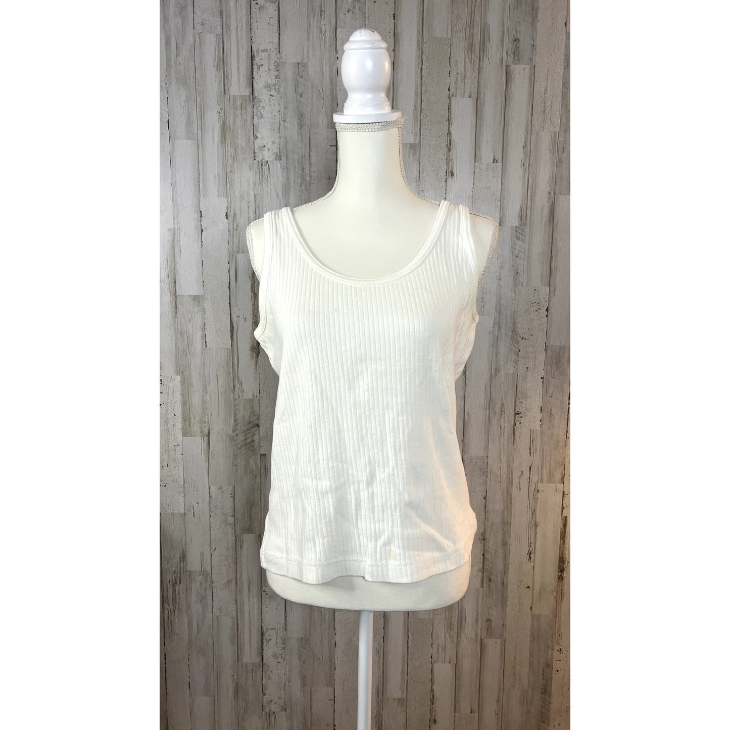 Hunters Run Women's Large White Scoop Neck Ribbed Tank Top Sleeveless Casual