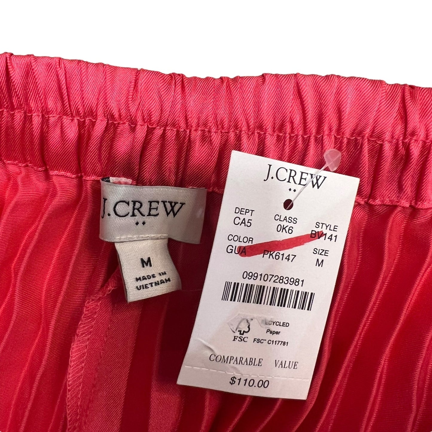 NWT J.Crew Factory Women's Medium Pink/Coral Pleated Elastic Waist Midi Skirt