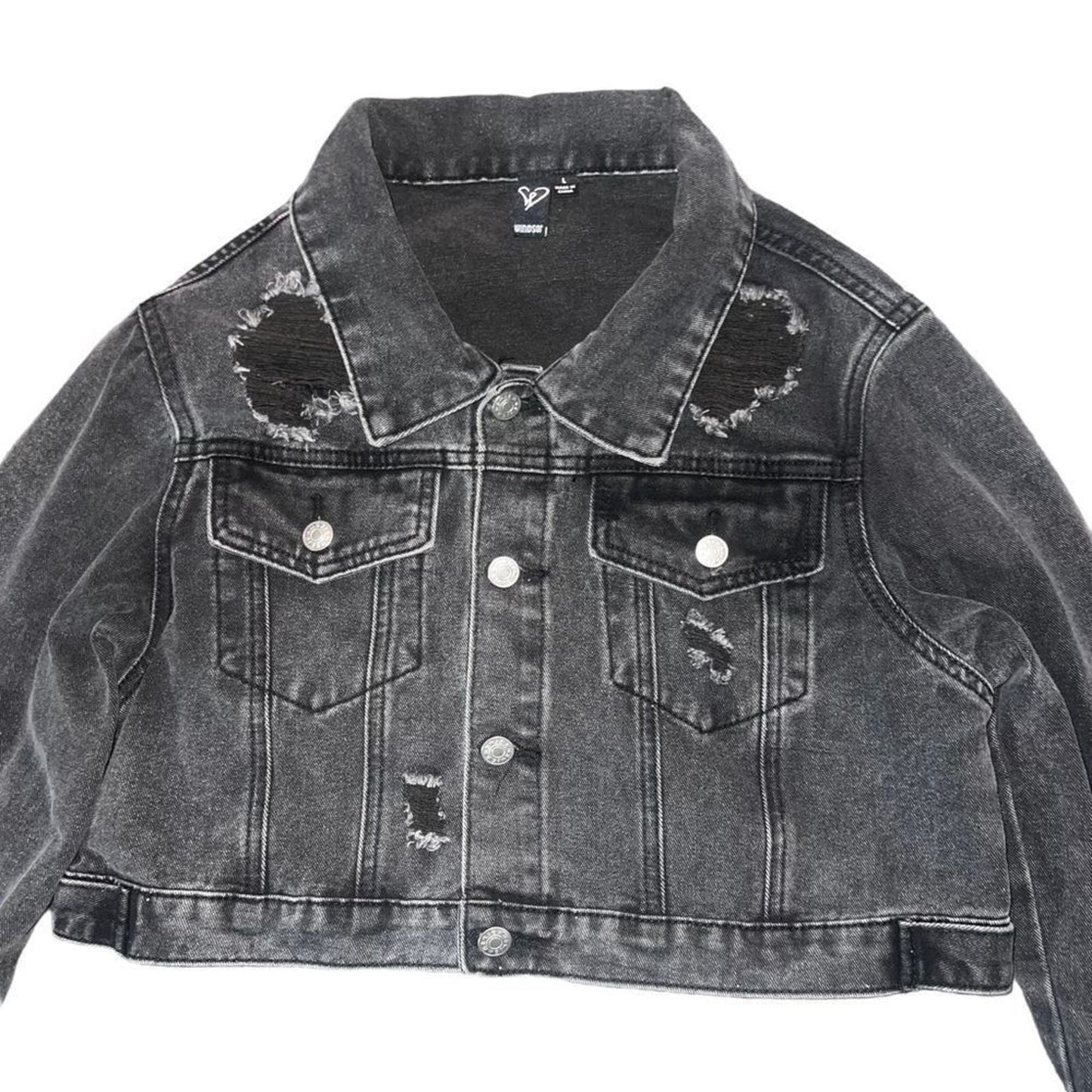 Windsor Distressed Black Denim Cropped Jacket size Large