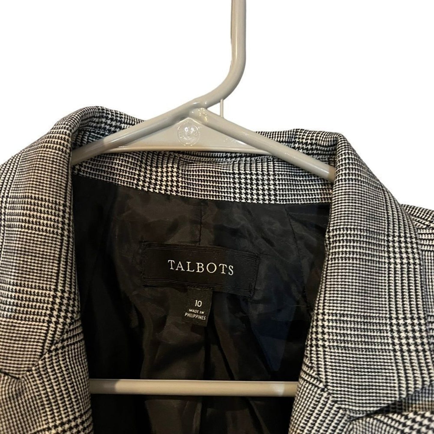 Talbots Blazer Jacket Womens Size 10 Black & Grey Glen Plaid 2-Button