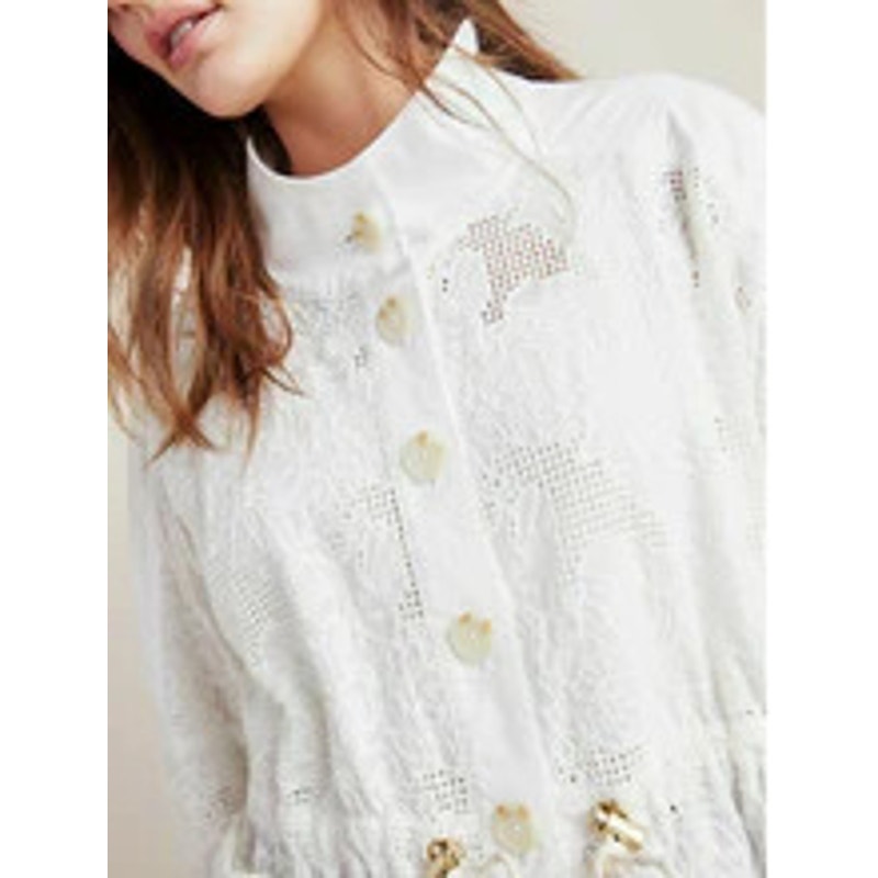 NWT Anthropologie Women's XS White Eyelet Anorak Jacket Casual Long Sleeve