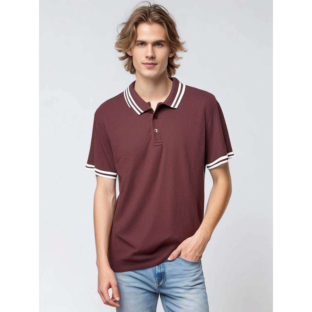 ASOS DESIGN Men's Burgundy Polo Shirt Size Large Short Sleeve Casual