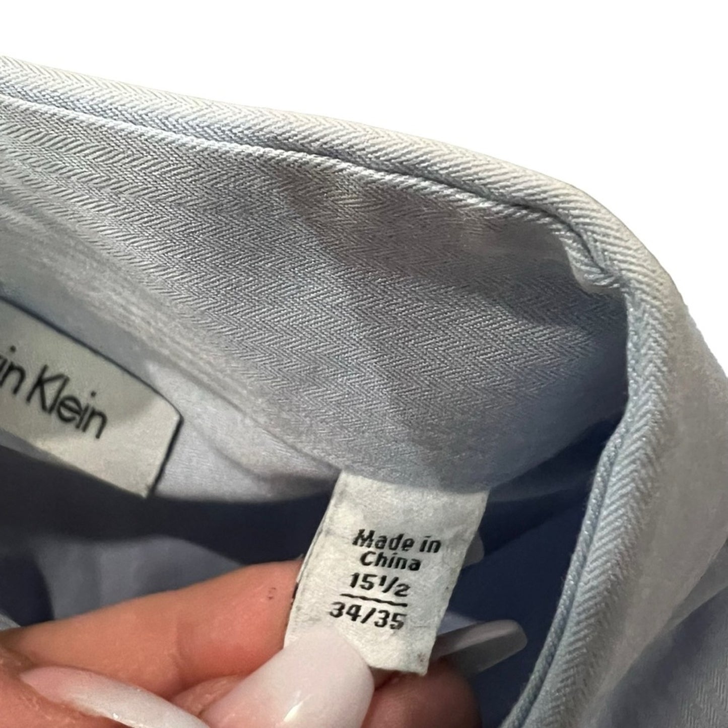 Calvin Klein Dress Shirt Mens 15.5 34/35 Blue Slim Fit Non-Iron