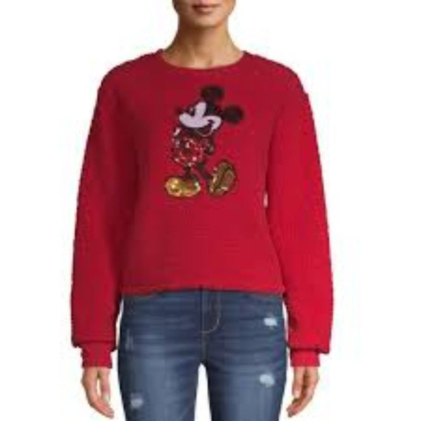 Disney Women's Sequin Mickey Mouse Nubby Fleece Sweatshirt Size Small
