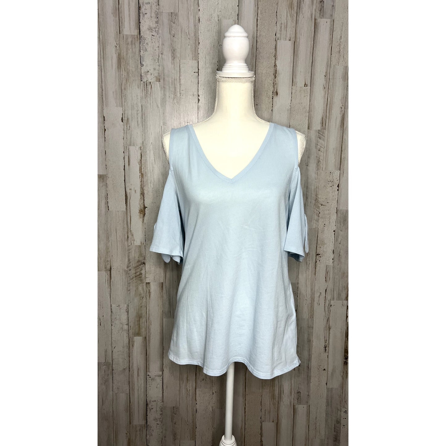 Banana Republic Women's Blue V-Neck Cold Shoulder Blouse Size Medium