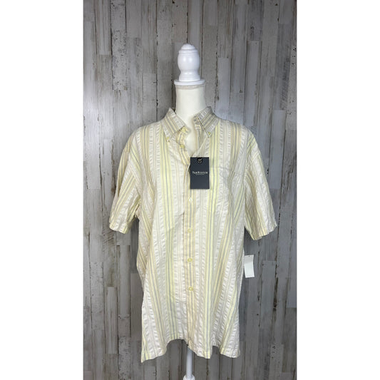 NWT Vintage Van Heusen Men's Large Yellow Striped Short Sleeve Button-Up Shirt