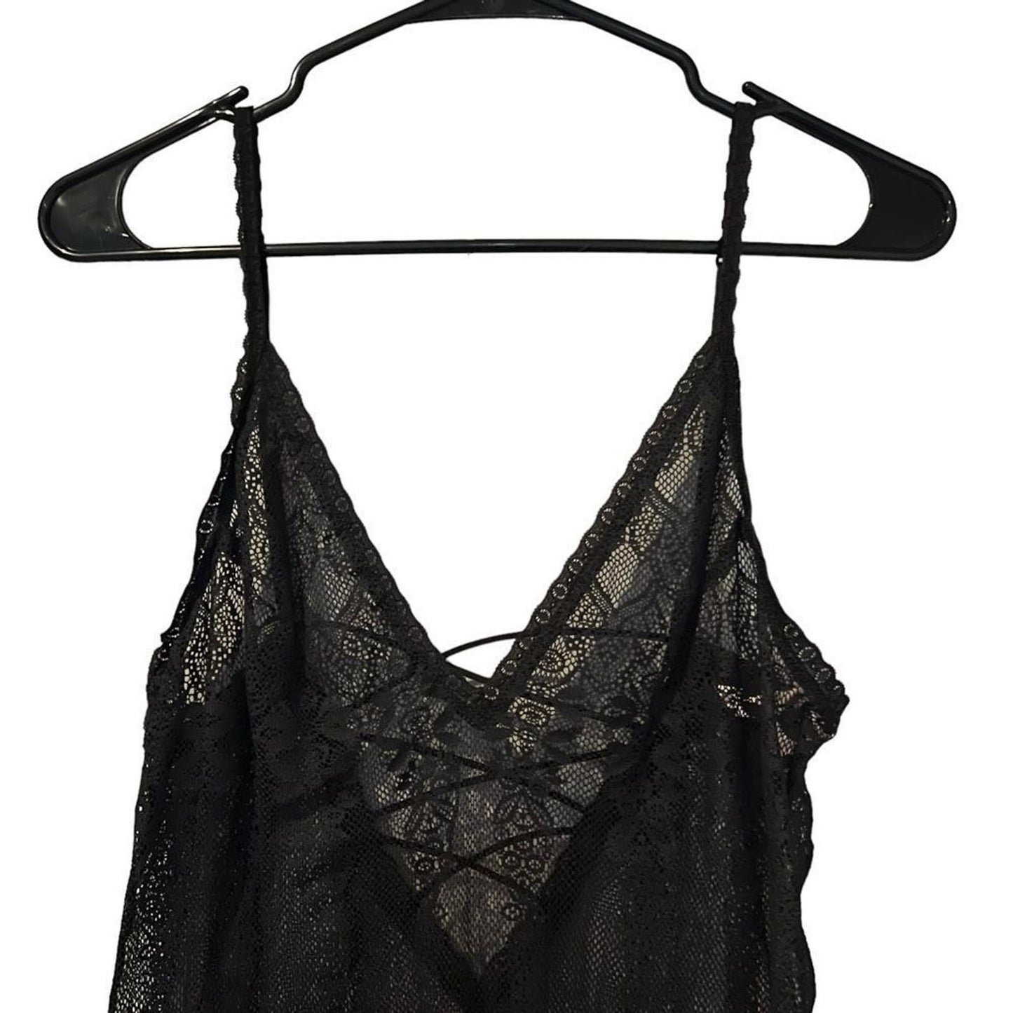 Victoria Secret Black Laced Slip Dress / Chemise Top Size Medium