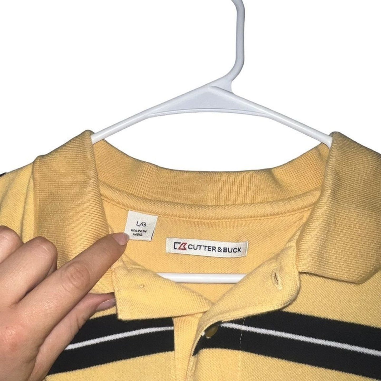 Cutter & Buck Men's Size Large Yellow & Blue Striped Polo