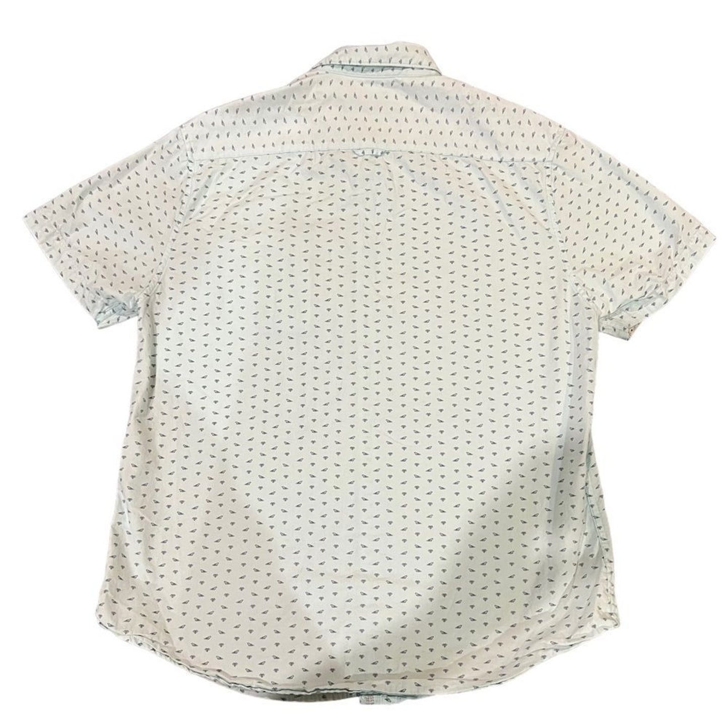 Denim & Flower Men's Slim Fit Button-Up Shirt Light Blue Fish Print Size Large
