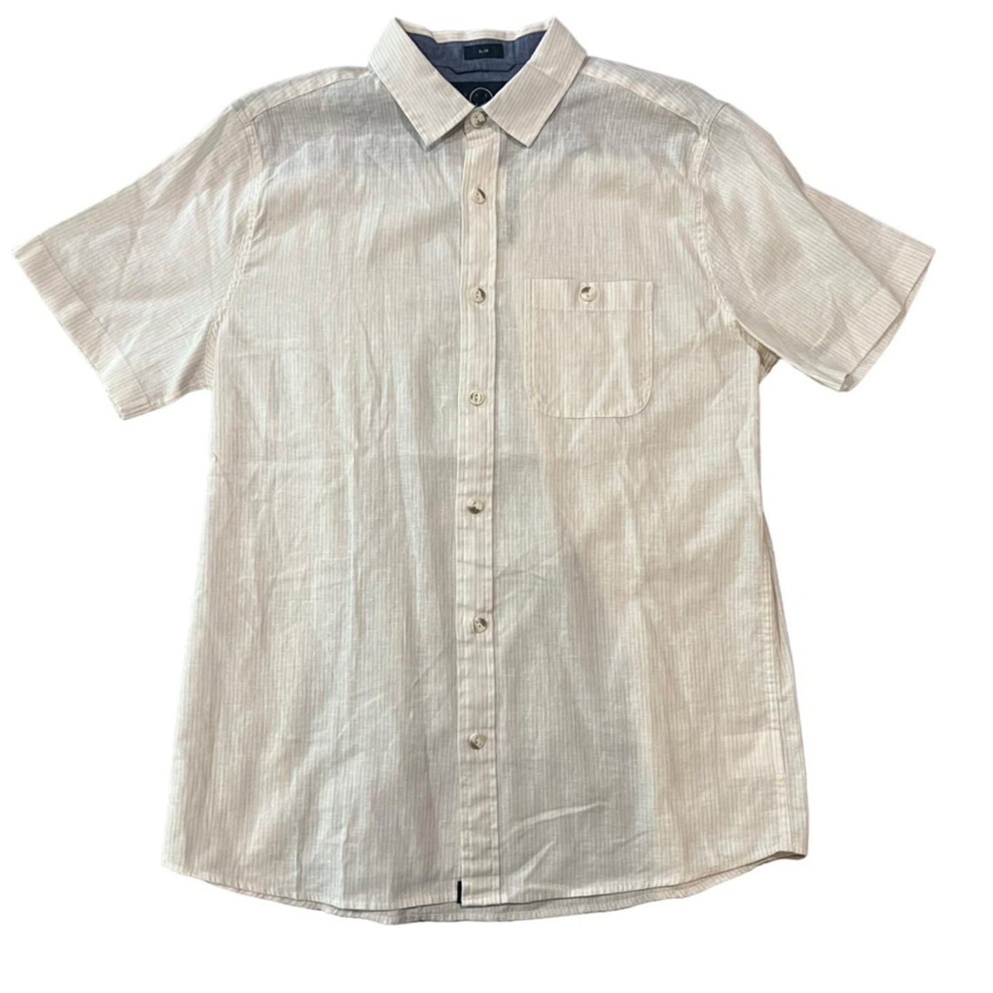 NWT Even Tide Kai Shirt Men's Medium White Slim Fit Short Sleeve Button Up