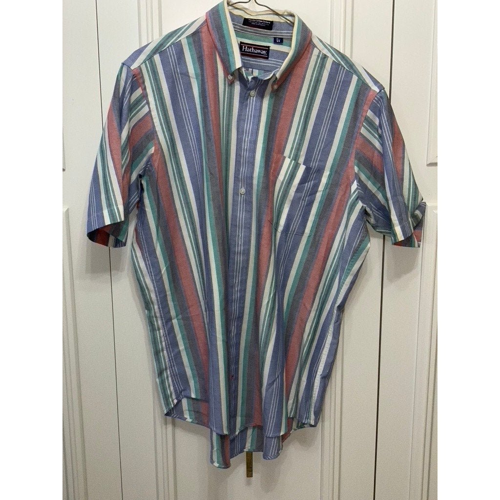 Hathaway Men's Short Sleeve Striped Button-Up Shirt Multicolor Size 16.5