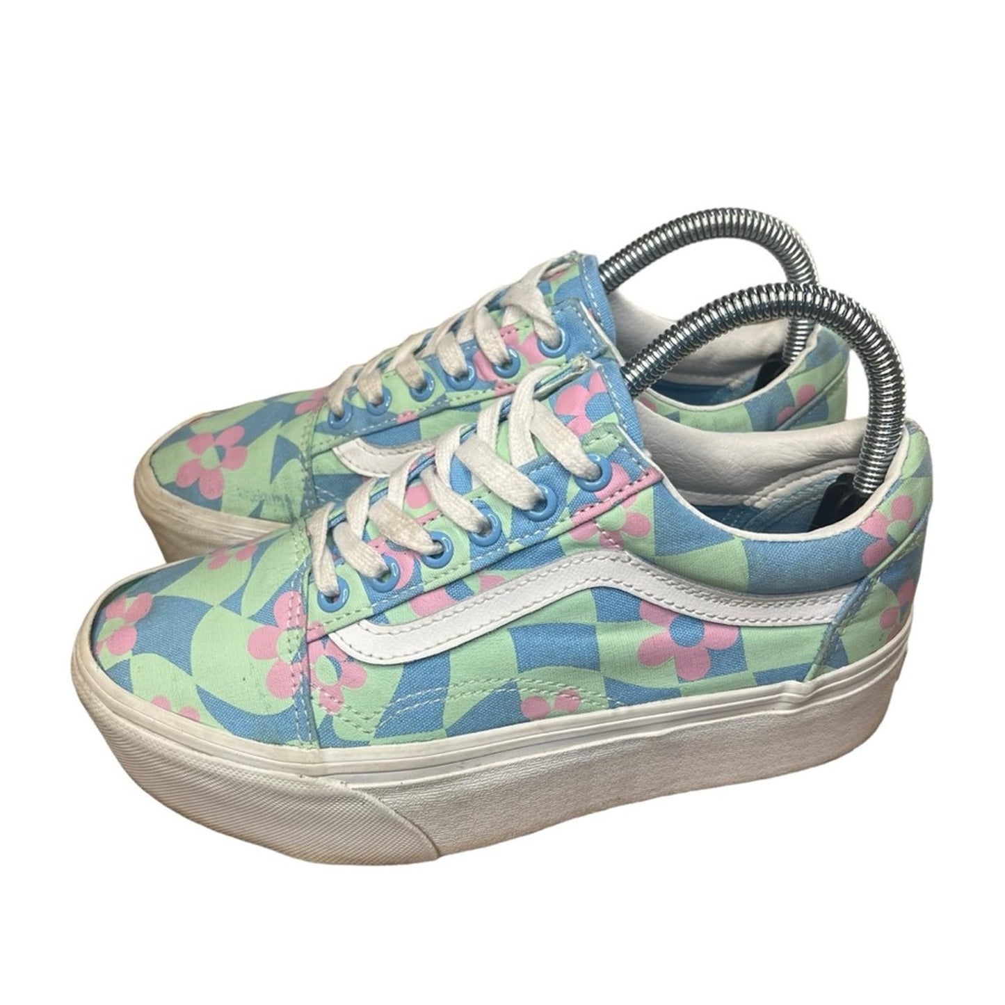 Vans X Awake NY Old Skool Stackform Platform Checkerboard Floral Sneakers W6.5