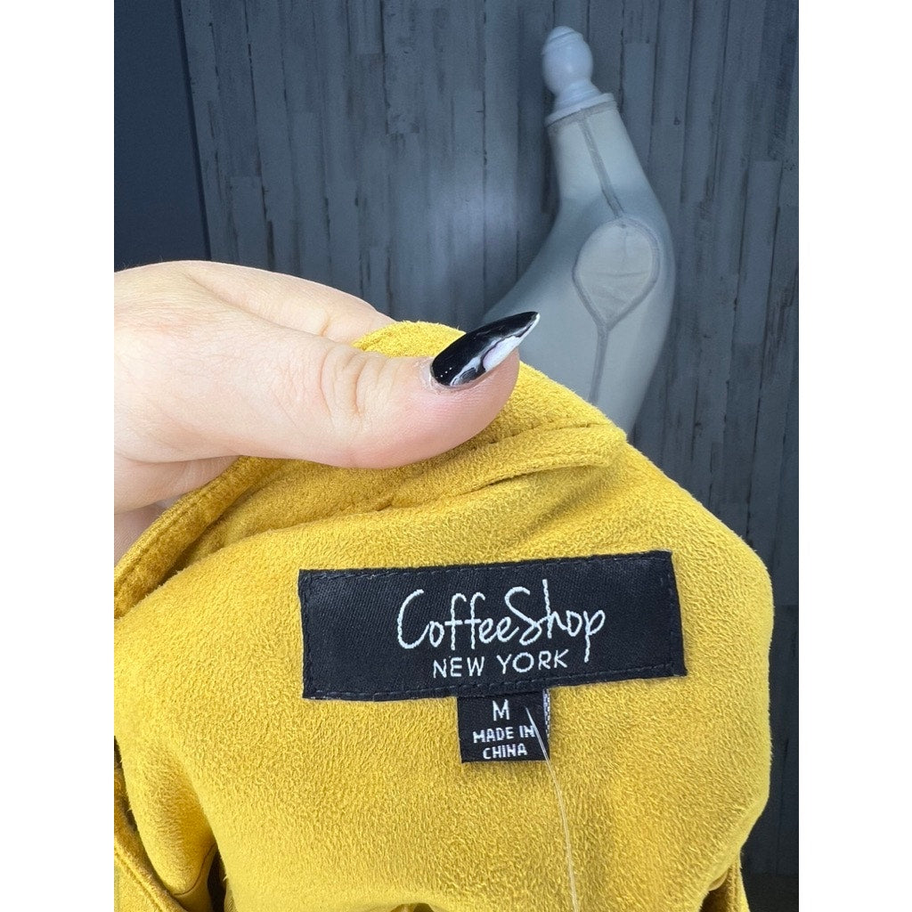 NWT Coffee Shop NY Women's Biker Jacket Medium Mustard Yellow Faux Suede Zip