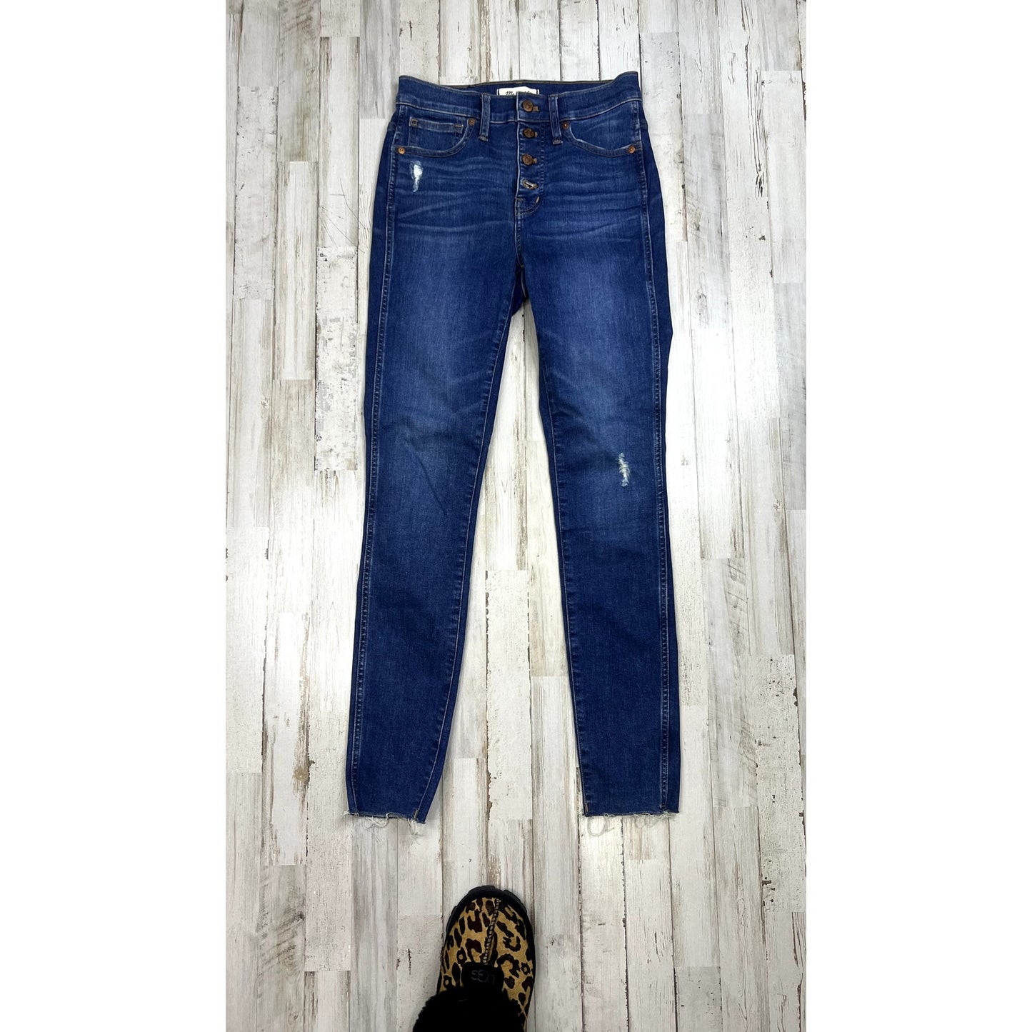 Madewell Women's 10" High-Rise Skinny Jeans Size 25 Blue Chewed Hem Denim