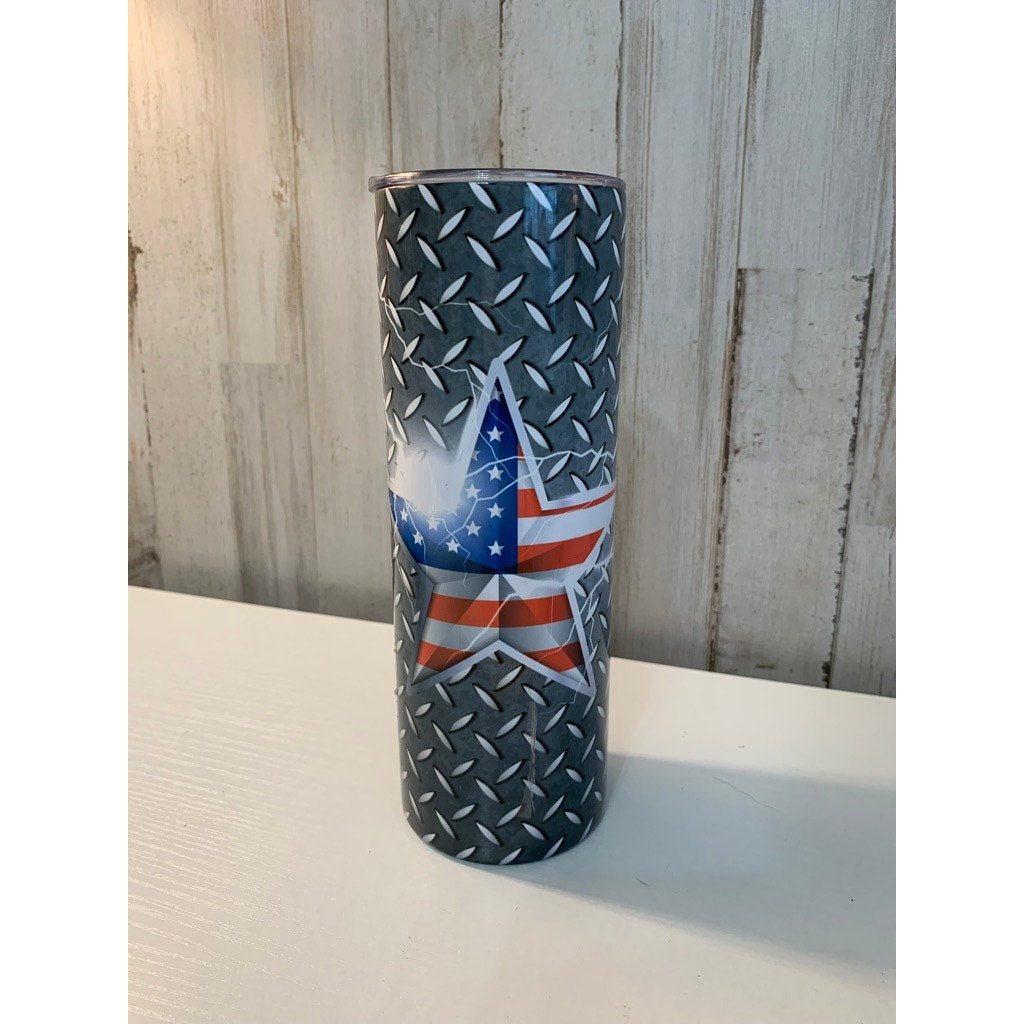 Captain America Tumbler Star Diamond Plate w/ Clear Lid