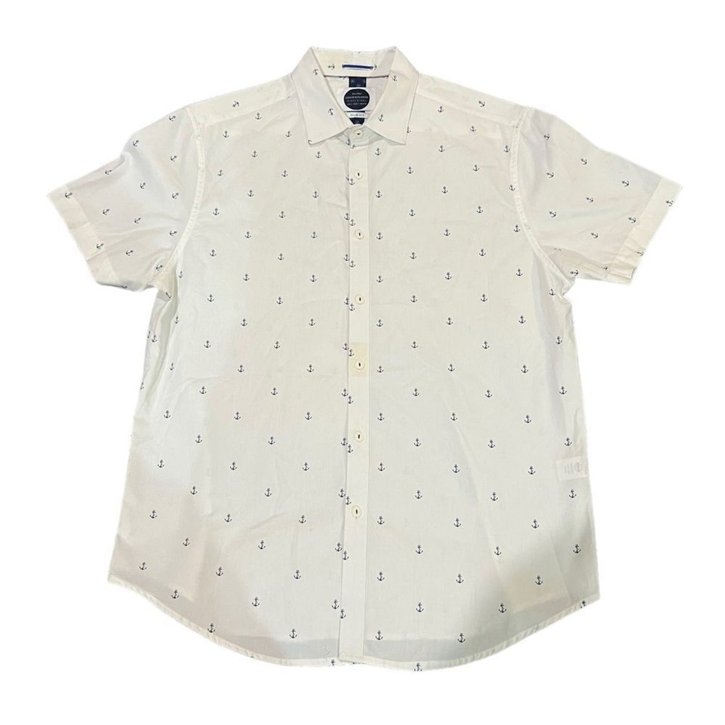 Denim & Flower Ricky Singh Men's Slim Fit Button-Up Shirt White Anchor Large