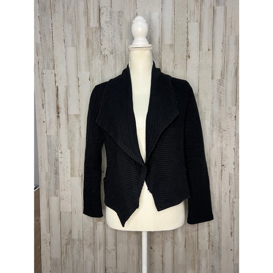 Dolan Women's Black Ribbed Cropped Blazer Jacket Size Medium Casual