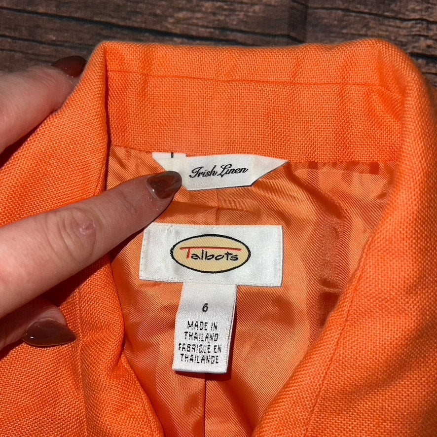 Talbots Women's Orange Linen Jacket Size 6 Button Closure Casual Spring