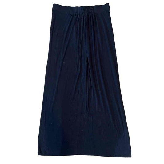 CAbi Pleated Solid Elastic Waistband Navy Maxi Skirt Size Medium