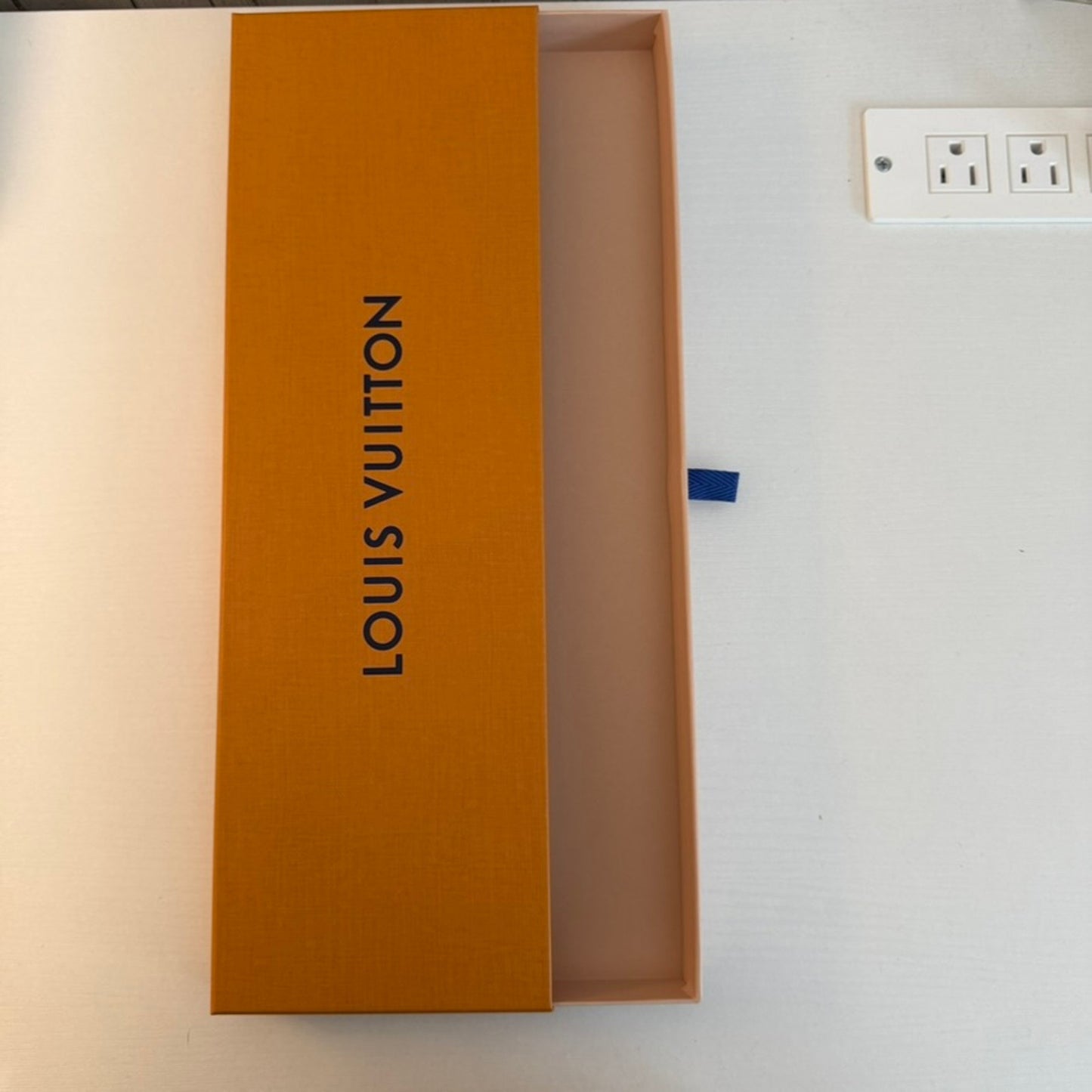 Louis Vuitton Orange Drawer-Style Gift Presentation Box Blue Ribbon Pull