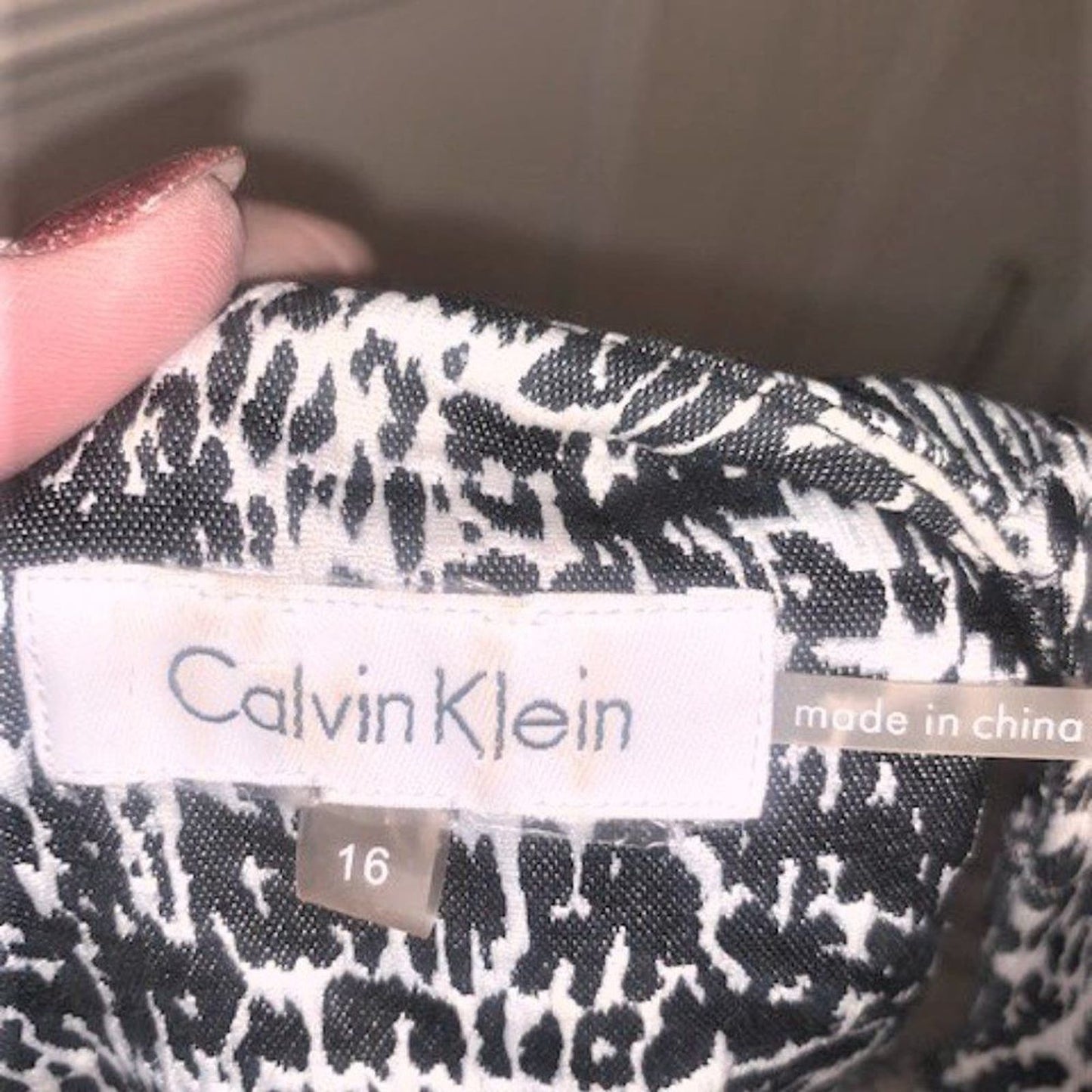 CALVIN KLEIN black/white animal print dress 16 EUC