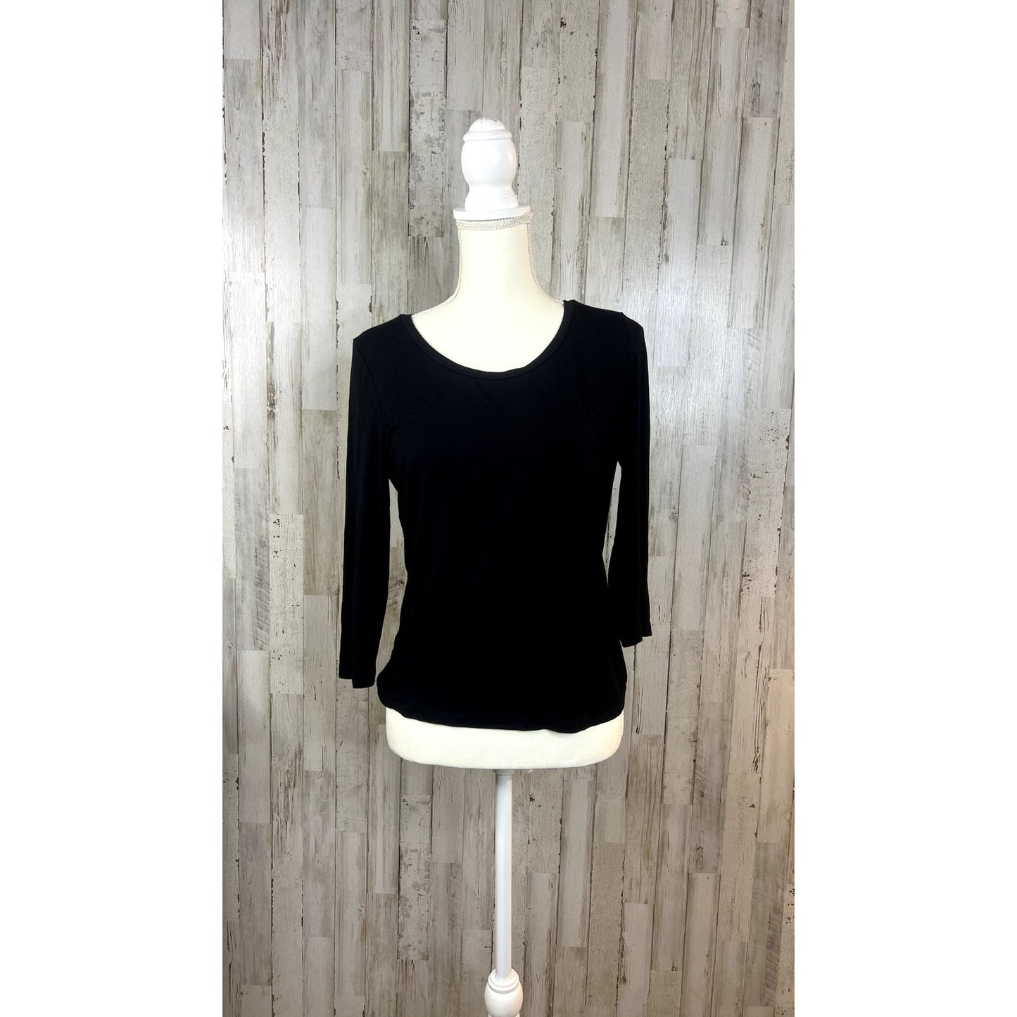 Talbots Women's Size Small Petite 3/4 Sleeve Scoop Neck Black Top