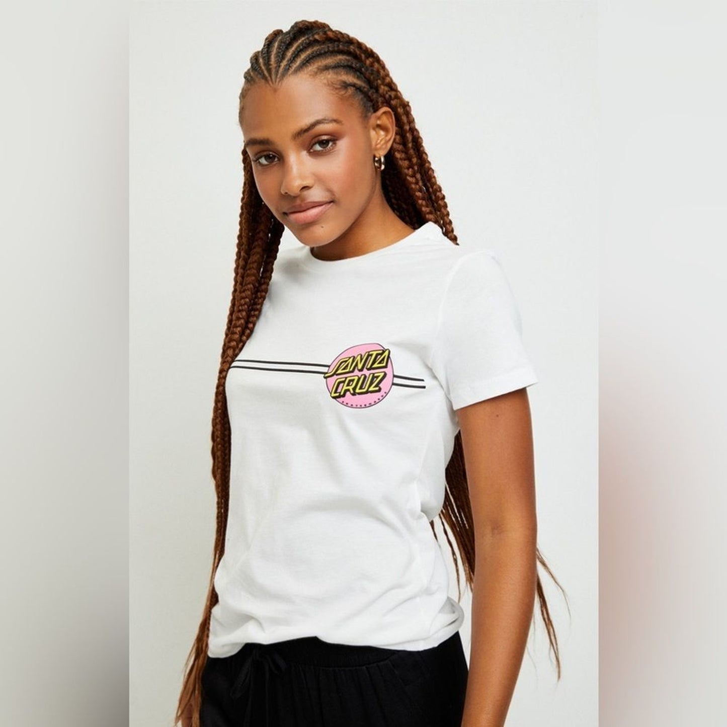 Santa Cruz T-Shirt Womens Medium White Classic Dot Graphic Logo Skate Crewneck