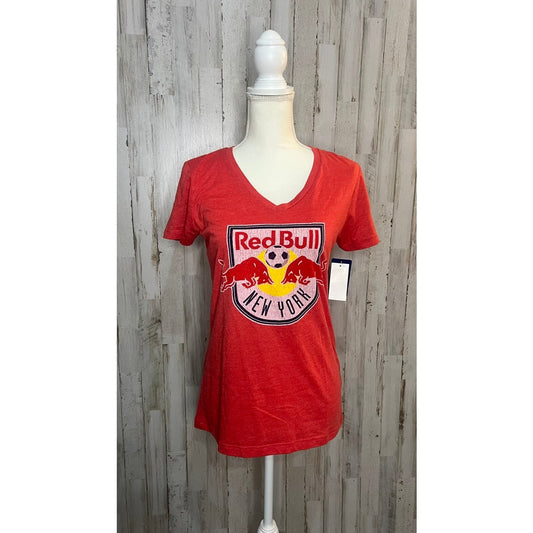 NWT Women's New York Red Bulls V-Neck T-Shirt Red Size Small Sports Team Spirit