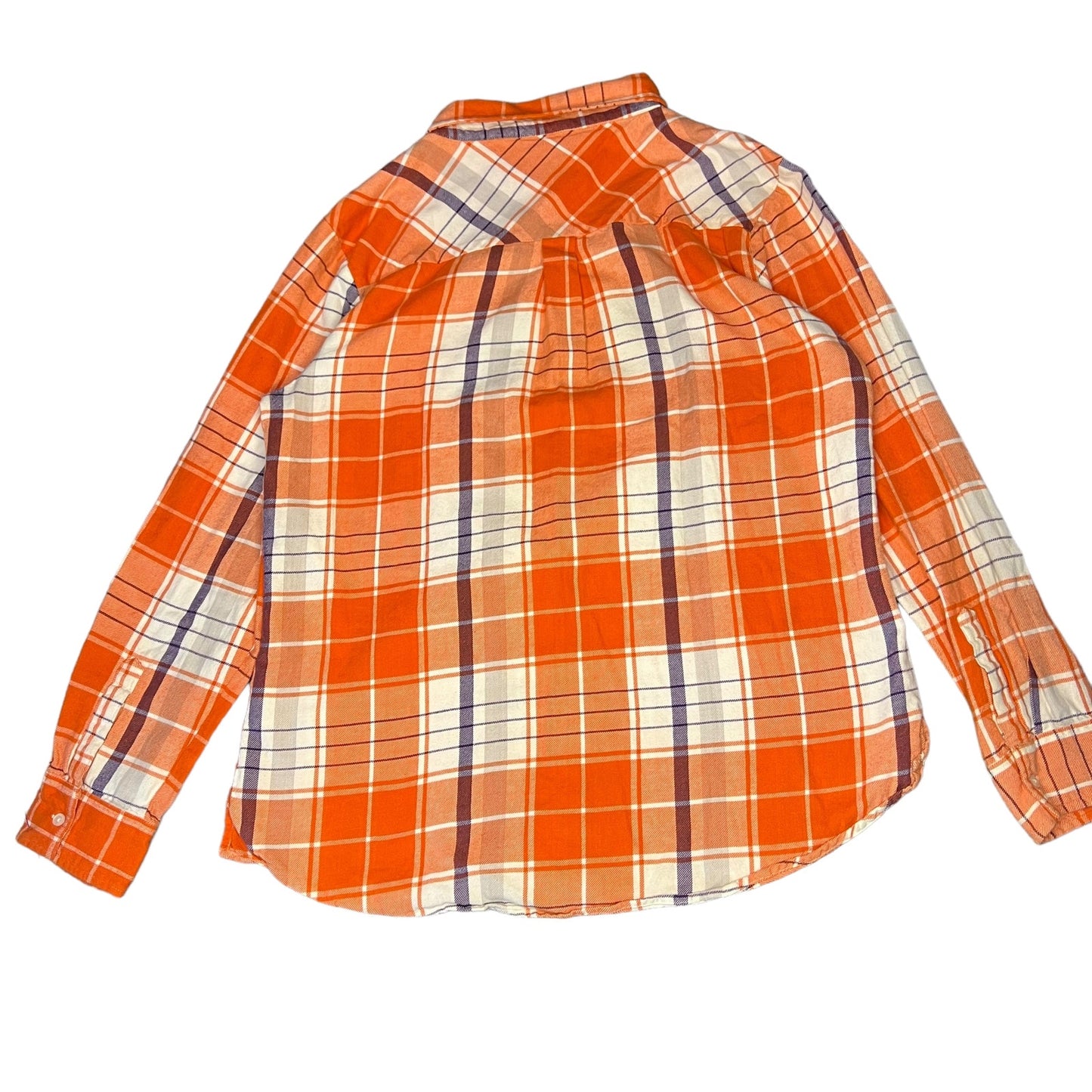 UG Apparel Women's Large Clemson Tigers Orange Plaid Button-Up Collared Shirt