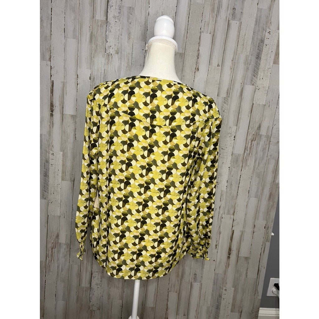 NWT Sunny Leigh Women's Size Small Long Sleeve Casual Geometric Yellow Blouse