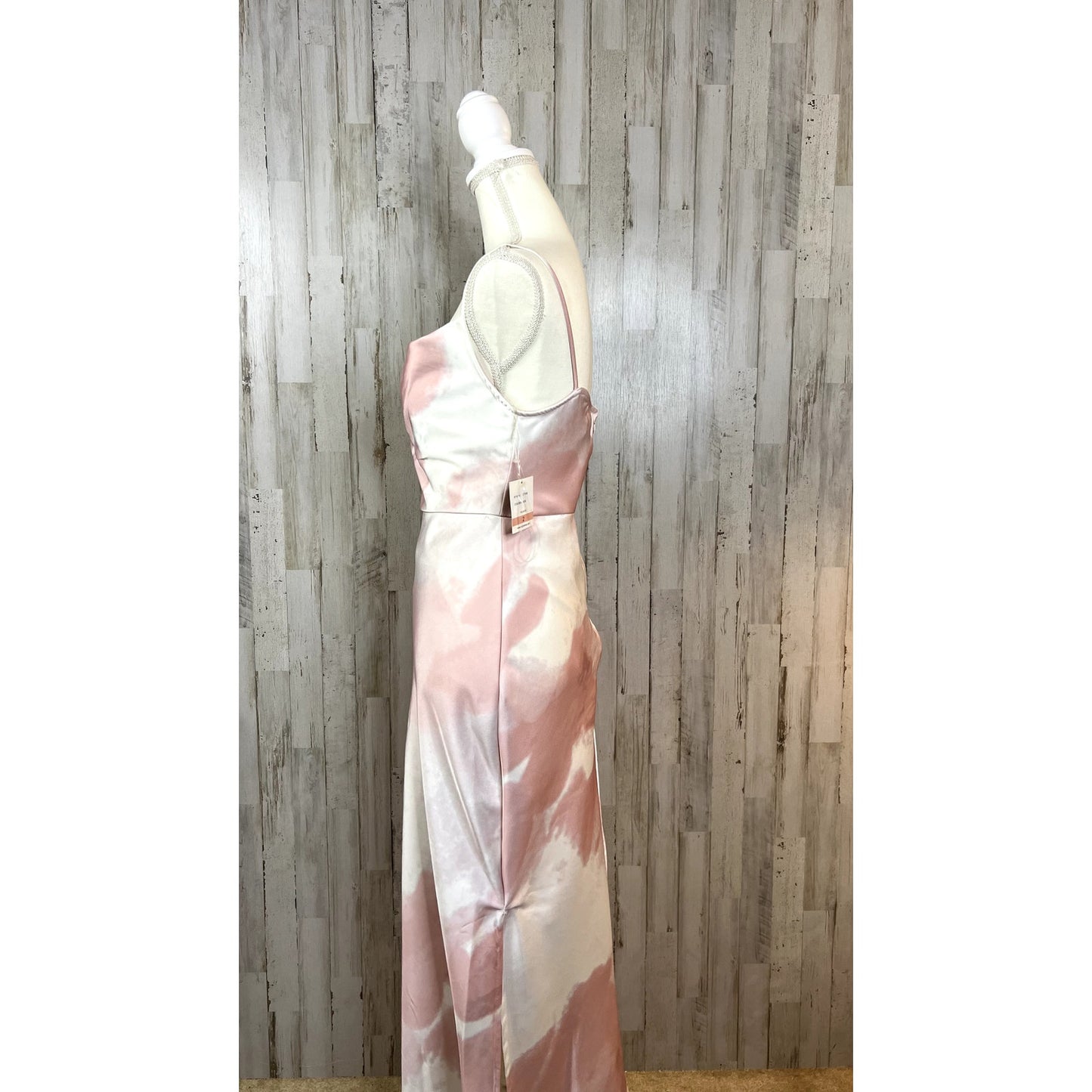 Taylor Women's Size 2 Pink/White Tie Dye Cowl Neck Printed Satin Slip Dress