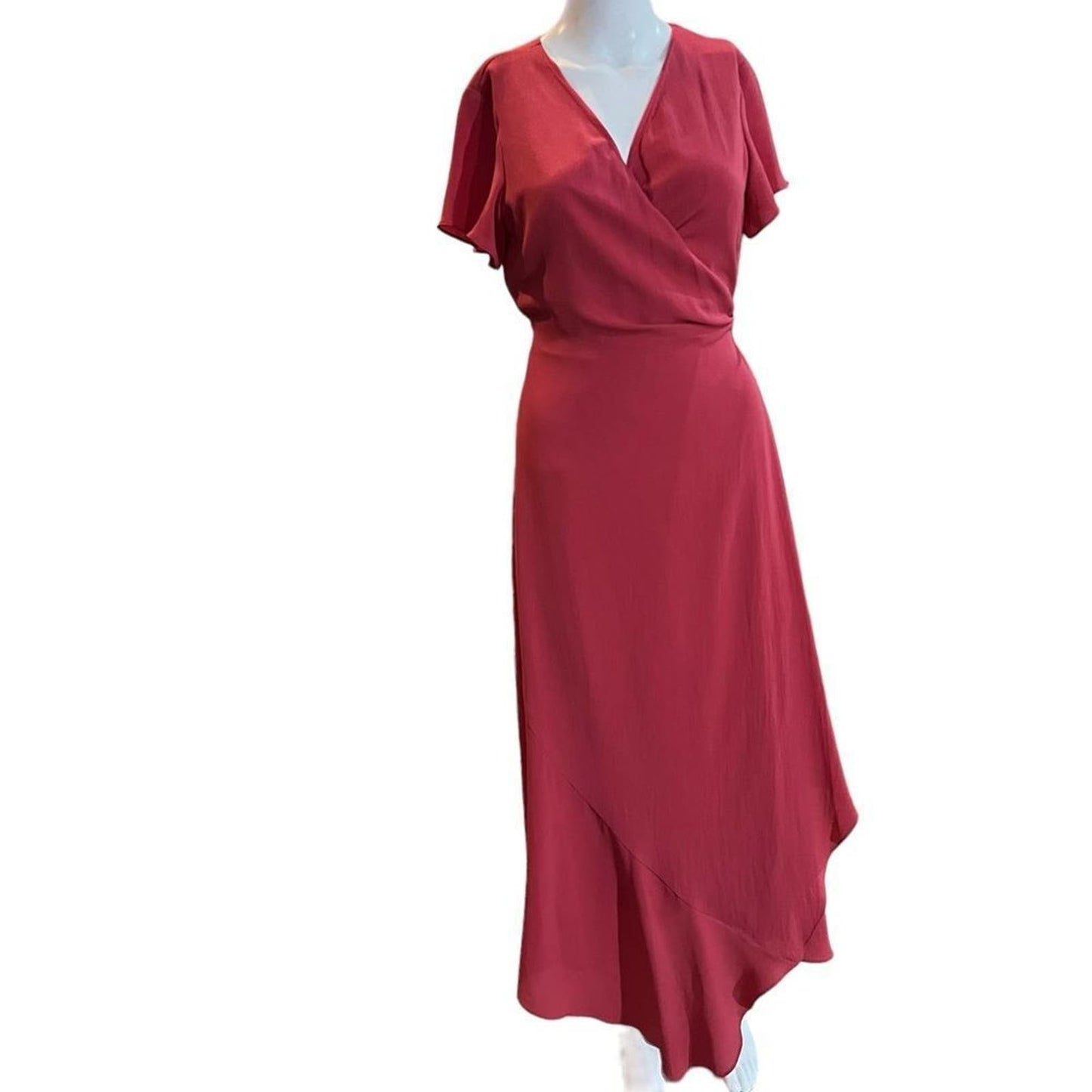 Halston Women’s Rose Pink Short Sleeve V-Neck Wrap Maxi Dress Size Small