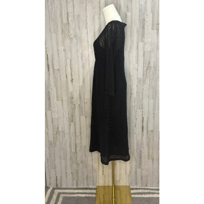 Ann Taylor LOFT Women's Black Lace Midi Dress Size 6 Long Sleeve Formal