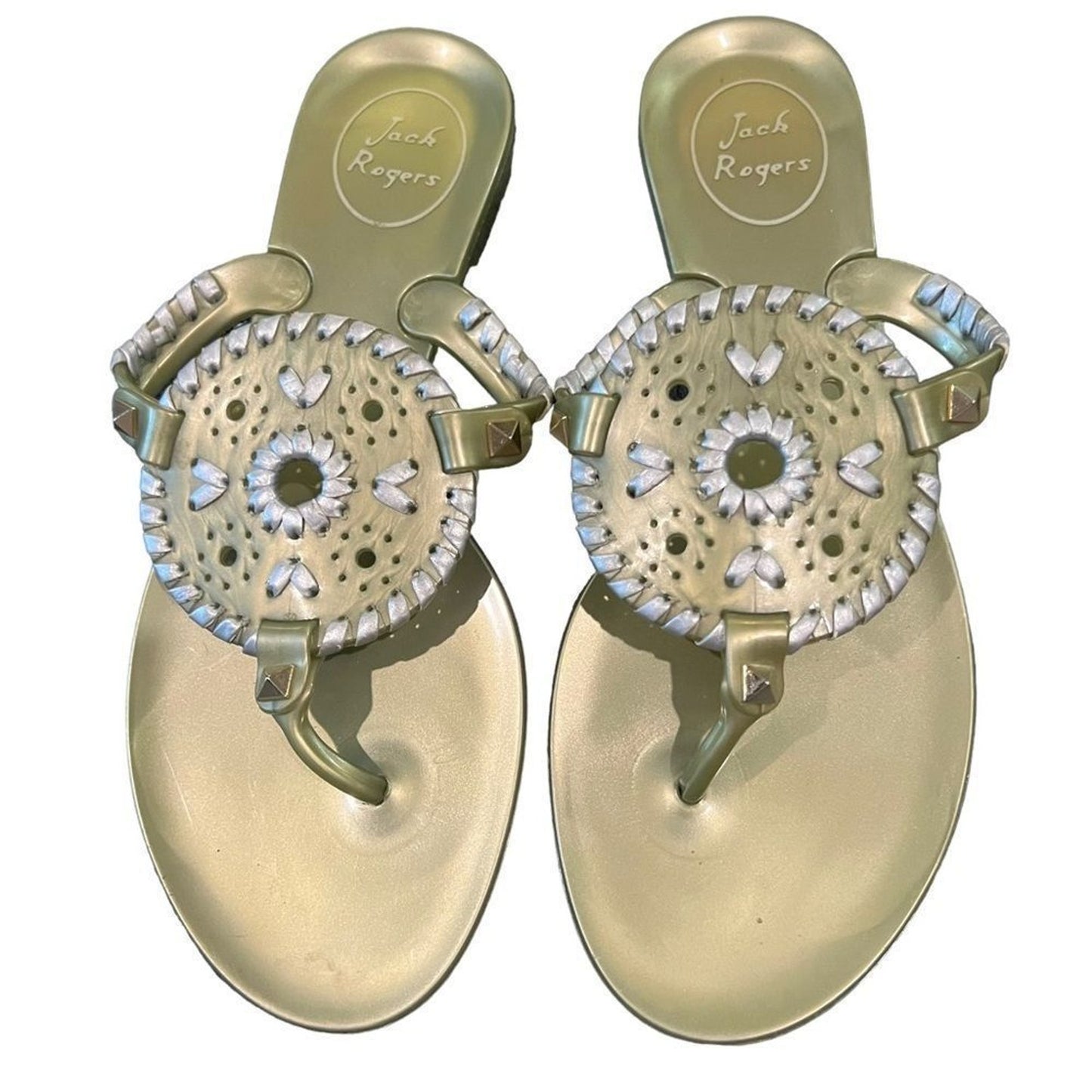Jack Rogers Georgica Jelly Thong Sandals Womens Gold Medallion Size 6