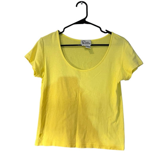 Vintage Lilly Pultizer Women's Small Yellow Scoop Neck Short Sleeve Cotton Shirt