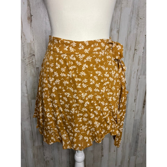 Vestique Women's Yellow Floral Ruffle Wrap Skort Size Small Summer Casual