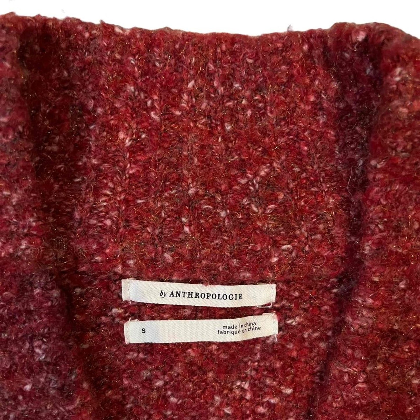 Anthropologie Frances Shimmer Cropped Sweater Red Motif Cabernet Size Small