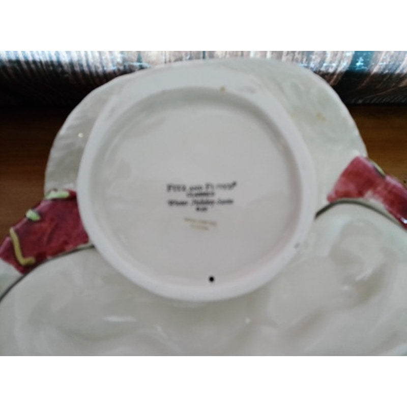 Fitz & Floyd Winter Holiday Santa Scalloped Serving Platter Dish w/ Box
