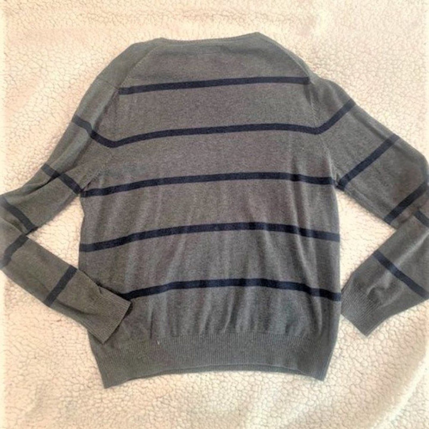 preppy crew neck gray striped sweater